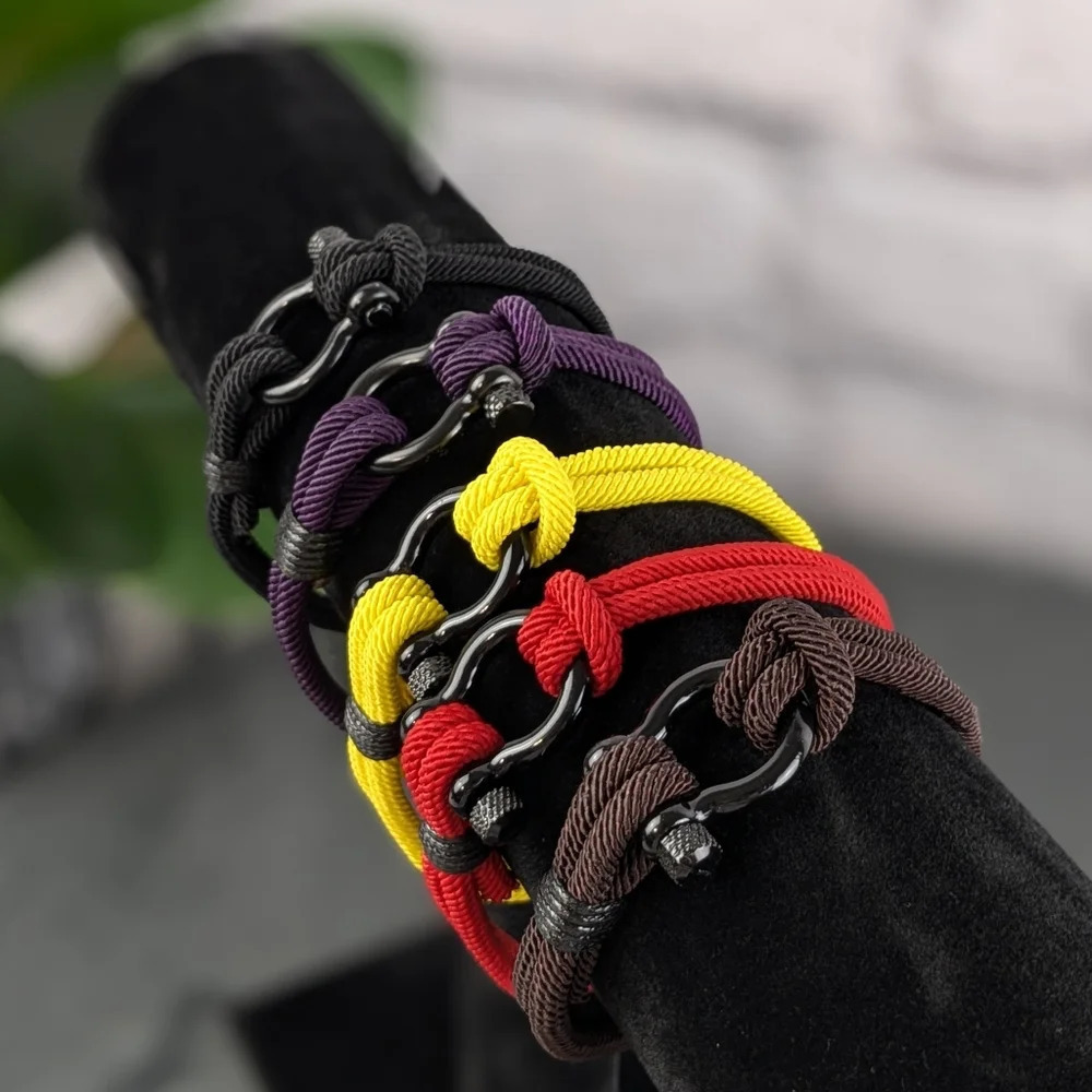 Nylon cord shackle bracelets, about 7", assorted colors, unisex - Picture 3 of 6